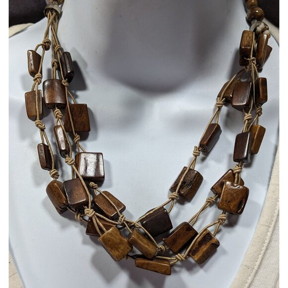 Vintage Rustic Brown Ox Bone Beaded Necklace - Picture 4 of 6